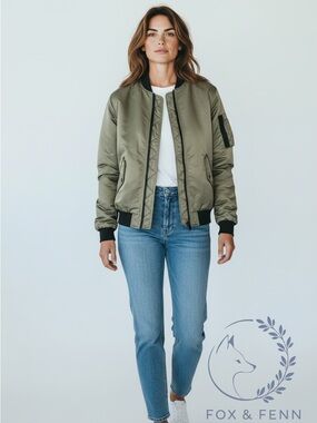 The Kooples Leopard Lined Bomber Jacket Olive Green Size 3 / L NWT